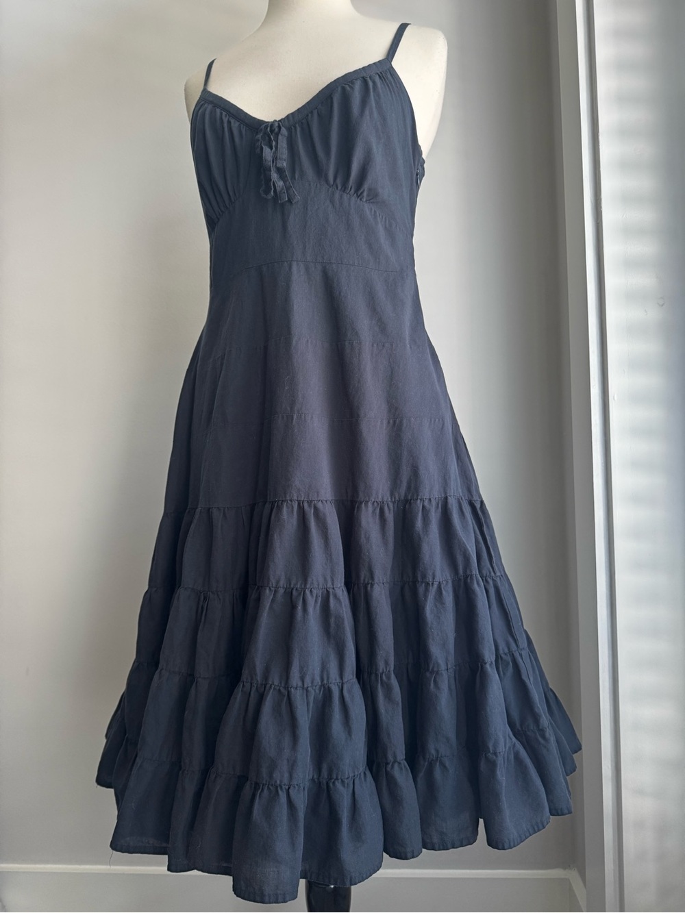 Odille Sleeveless Black Tiered Cotton Dress - Women's